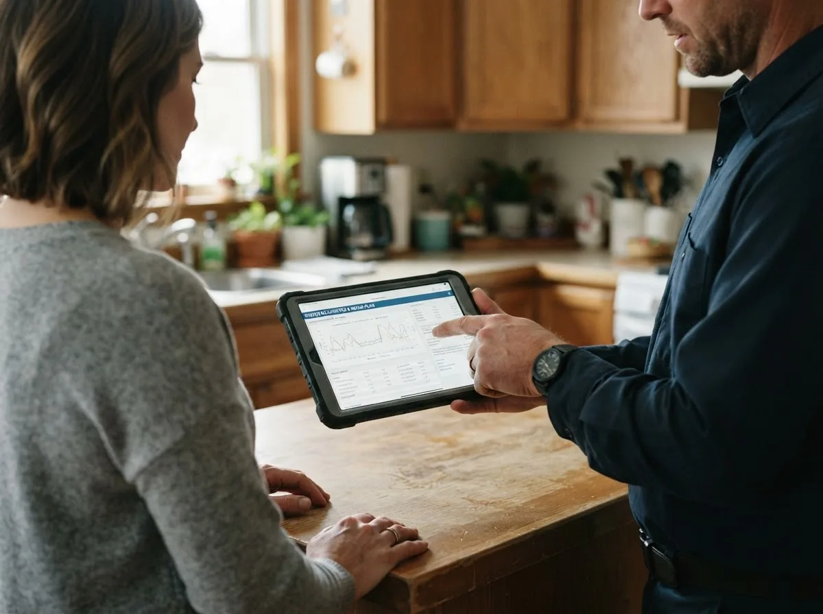 HVAC technician inspecting a heating & cooling system in Shawmut, MT